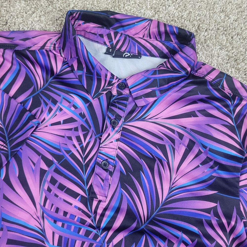 GreenSide Golf Mens Small Black Pink Blue AOP Floral Performance Stretch Polo